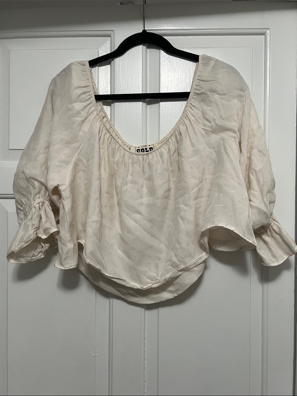 Stone Cold Fox Cream Peasant Off the Shoulder Crop Top